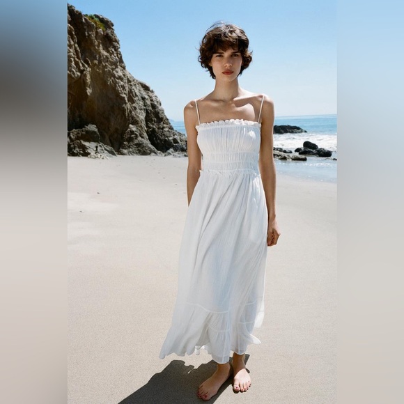 white beach dress zara Women's White Dresses